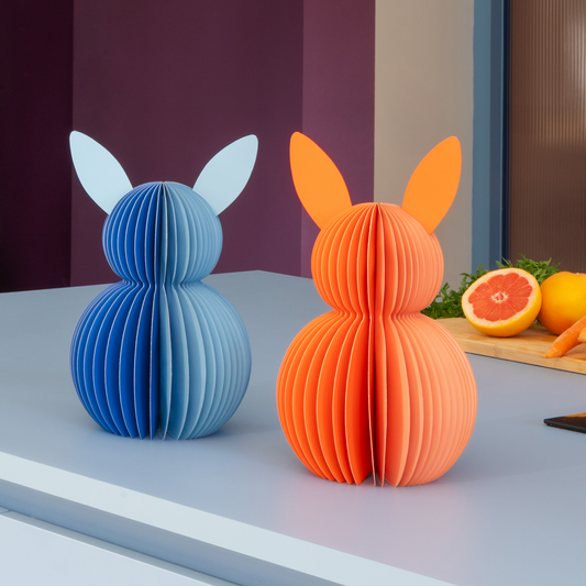 Paper Bunnies in Blue & Orange, Set of 2