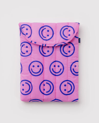 Baggu Puffy 13"/14" Laptop Sleeve in Pop Pink Happy