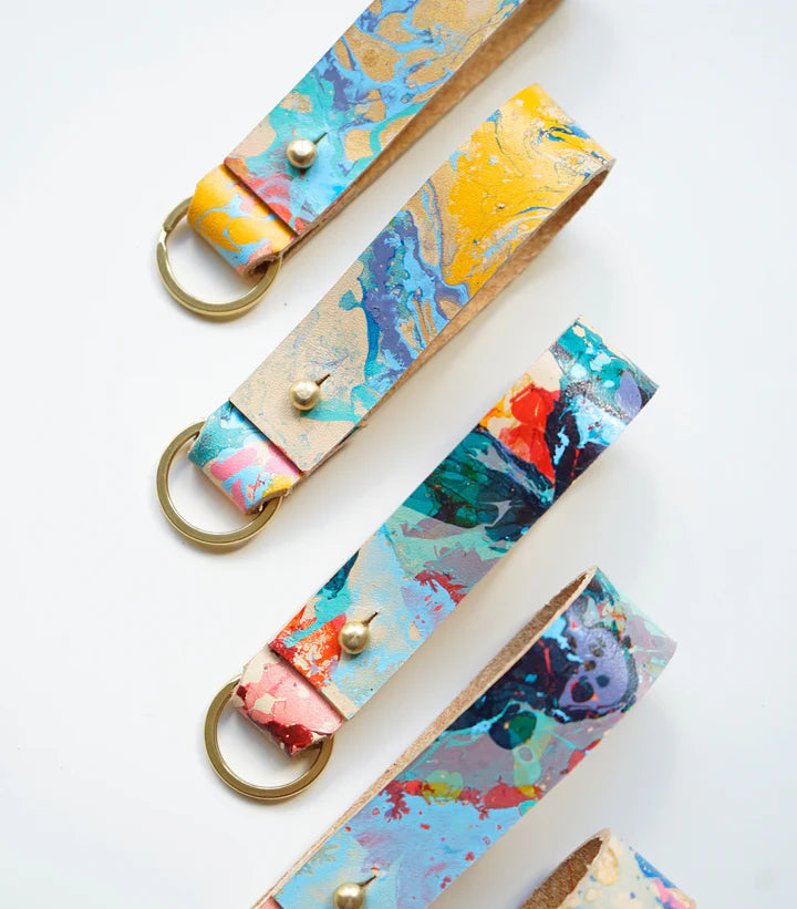 Marbled Leather Loop Keyring