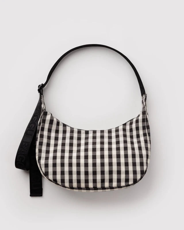 Baggu Medium Nylon Crescent Bag in Black & Cream Gingham