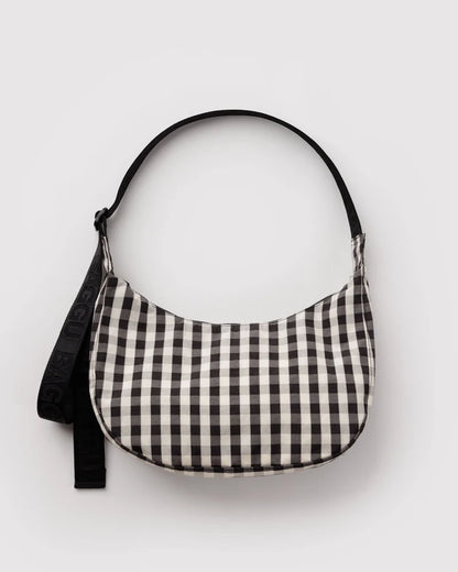 Baggu Medium Nylon Crescent Bag in Black & Cream Gingham