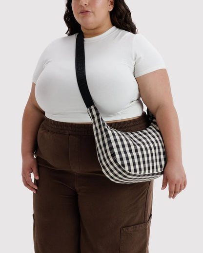 Baggu Medium Nylon Crescent Bag in Black & Cream Gingham