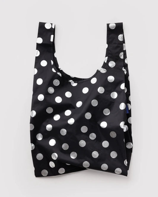 Baggu Standard Reusable Bag in Silver Metallic Polka Dot