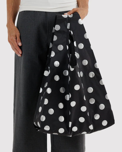 Baggu Standard Reusable Bag in Silver Metallic Polka Dot