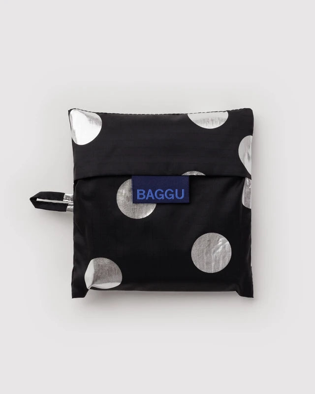 Baggu Standard Reusable Bag in Silver Metallic Polka Dot